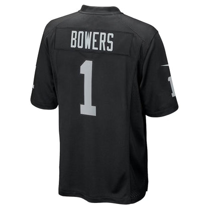L.Raiders #1 Brock Bowers 2024 Draft First Round Pick Player Game Jersey - Black American Football Jerseys - Main View