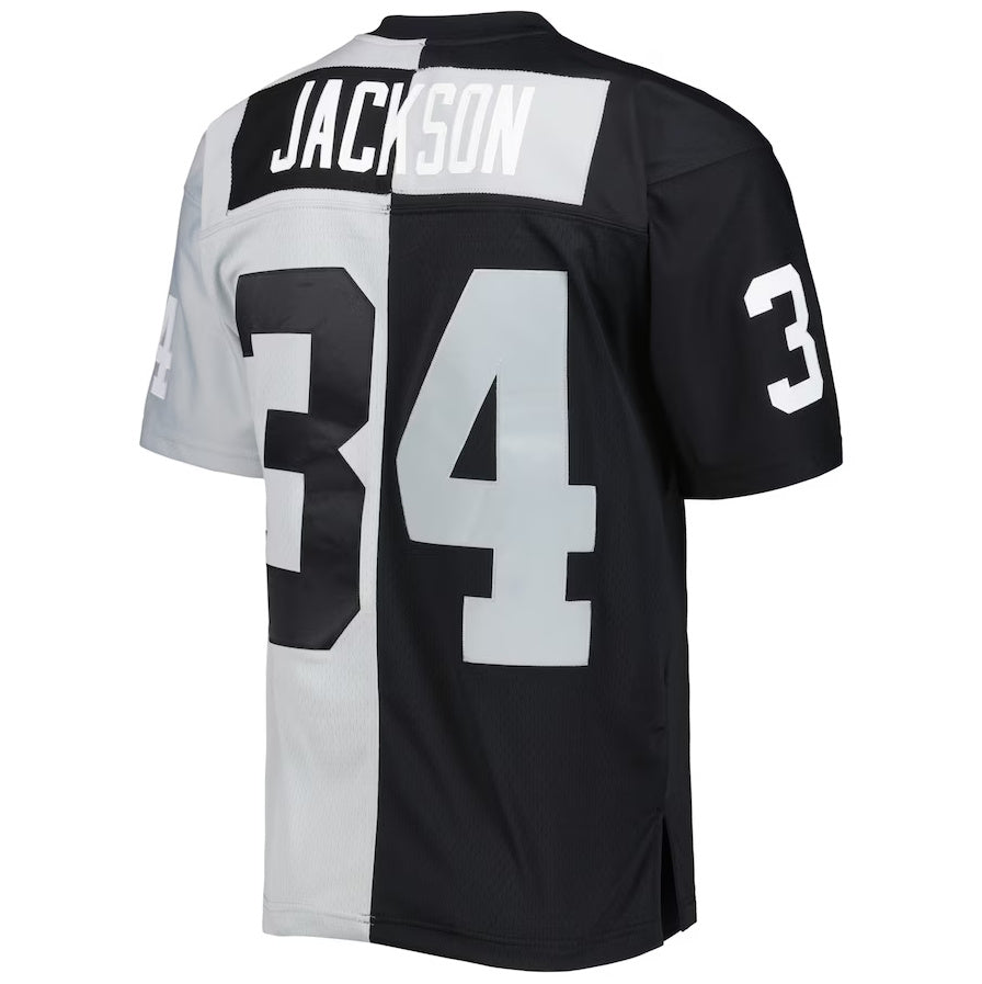 LV. Raiders #34 Bo Jackson Mitchell & Ness 1988 Split Legacy Replica Jersey - Black/Silver Stitched American Football Jerseys - Main View
