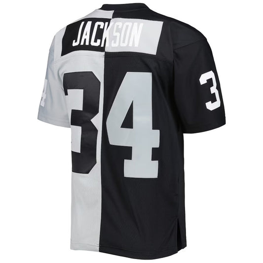 LV. Raiders #34 Bo Jackson Mitchell & Ness 1988 Split Legacy Replica Jersey - Black/Silver Stitched American Football Jerseys - Main View