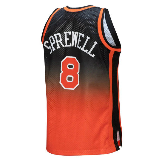 NY.Knicks #8 Latrell Sprewell Mitchell & Ness 1998-99 Hardwood Classics Fadeaway Swingman Player Jersey OrangeBlack Stitched American Basketball Jersey - Main View