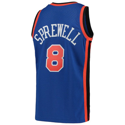 NY.Knicks #8 Latrell Sprewell Mitchell & Ness Hardwood Classics 1998-99 Swingman Jersey Blue Stitched American Basketball Jersey - Main View