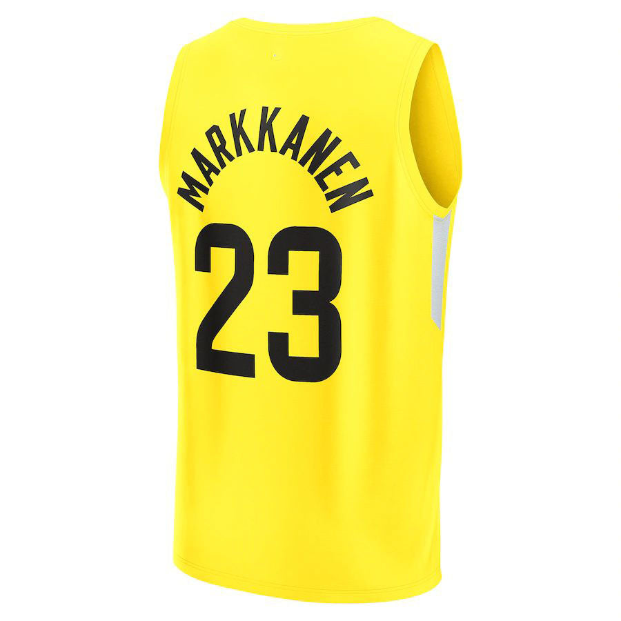 U.Jazz #23 Lauri Markkanen Fanatics Branded 2022-23 Fast Break Replica Player Jersey Icon Edition Yellow Stitched American Basketball Jersey - Main View