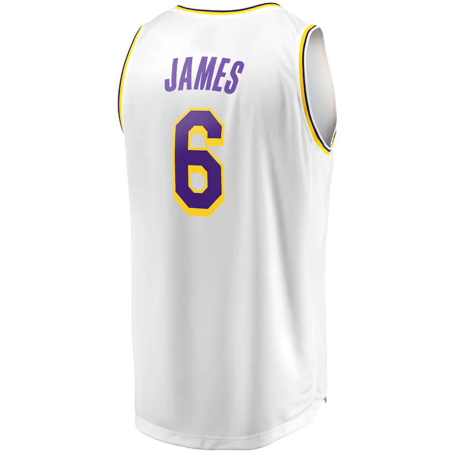 LA.Lakers #6 LeBron James Fanatics Branded 2021-22 Fast Break Replica Player Jersey White Association Edition Stitched American Basketball Jersey - Main View