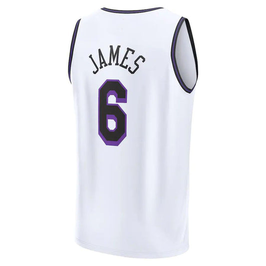 LA.Lakers #6 LeBron James Fanatics Branded 2022-23 Fastbreak Jersey City Edition White Stitched American Basketball Jersey - Main View