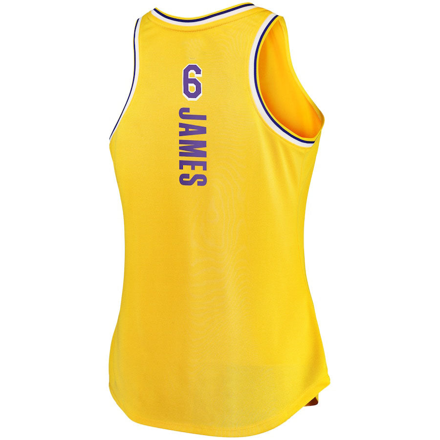 LA.Lakers #6 LeBron James Fanatics Branded Women's 2021-22 Fast Break Tank Jersey Icon Edition Gold Stitched American Basketball Jersey - Main View