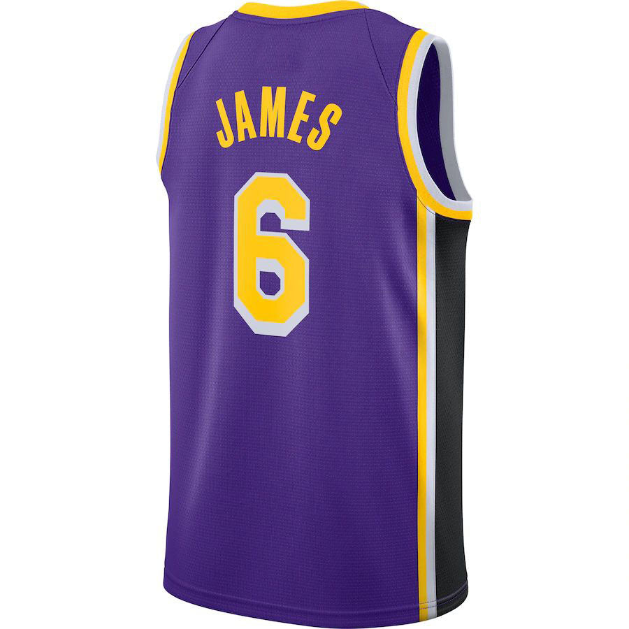 LA.Lakers #6 LeBron James Jordan Brand 2021-22 #6 Swingman Player Jersey  Statement Edition Purple Stitched American Basketball Jersey - Main View