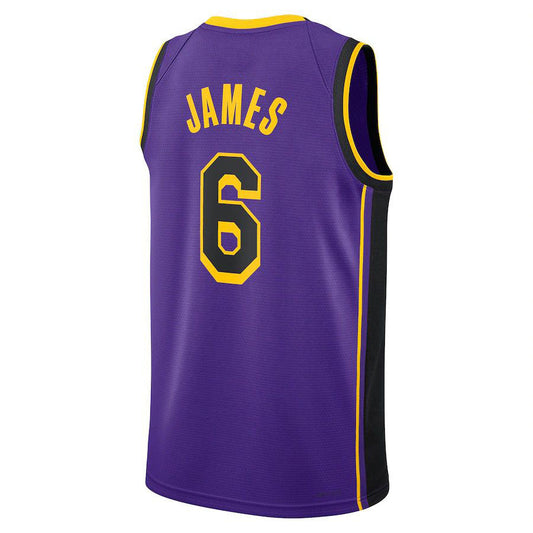 LA.Lakers #6 LeBron James Jordan Brand 2022-23 Statement Edition Swingman Jersey Purple Stitched American Basketball Jersey - Main View