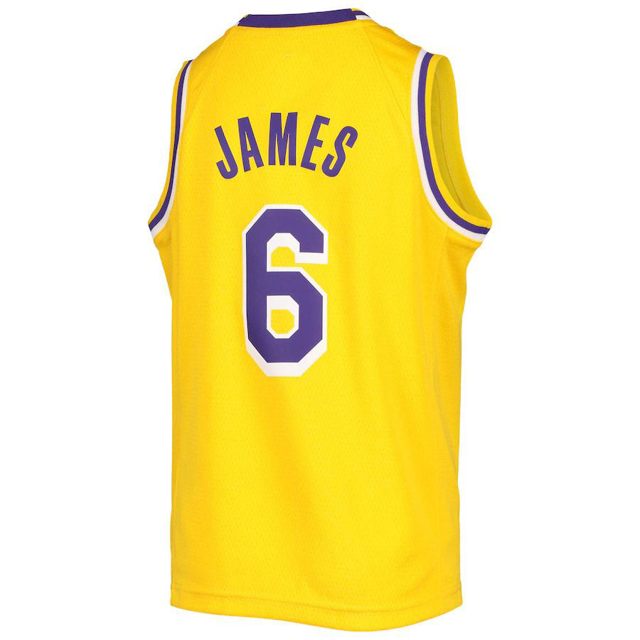 LA.Lakers #6 LeBron James 2020-21 Swingman Jersey Gold Stitched American Basketball Jersey - Main View