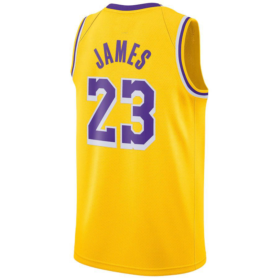 LA.Lakers #23 LeBron James Swingman Player Jersey Icon Edition Gold Stitched American Basketball Jersey - Main View