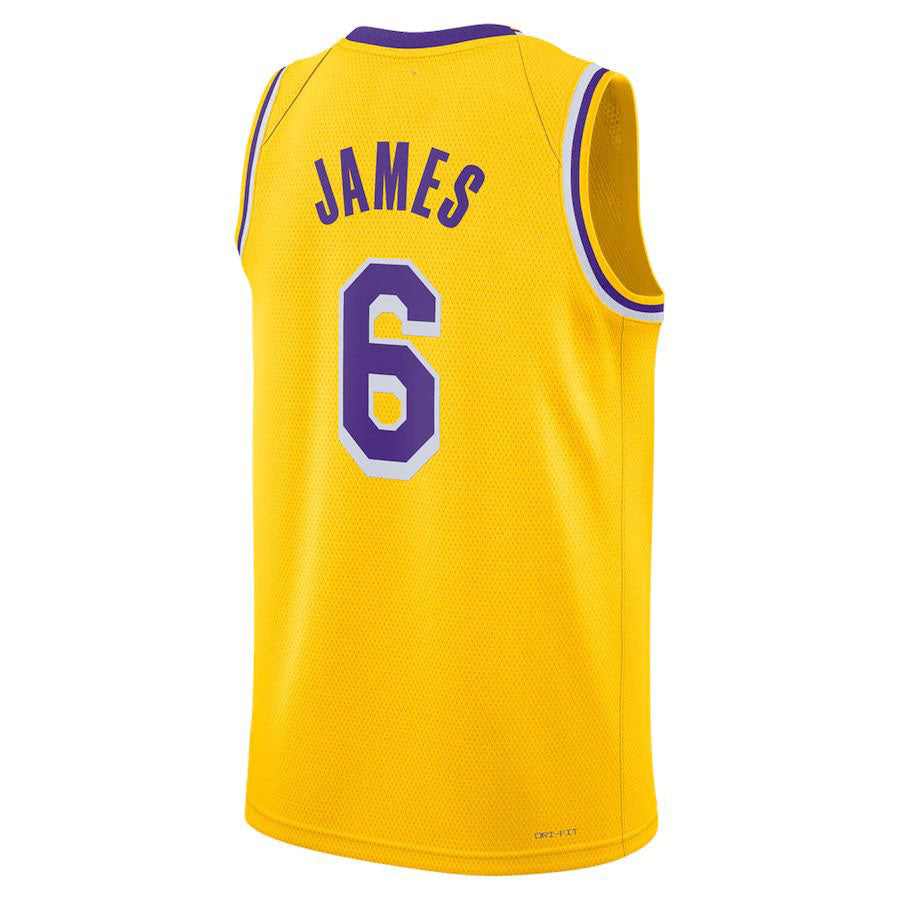 LA.Lakers #6 LeBron James Unisex 2022-23 Swingman Jersey Icon Edition Gold Stitched American Basketball Jersey - Main View