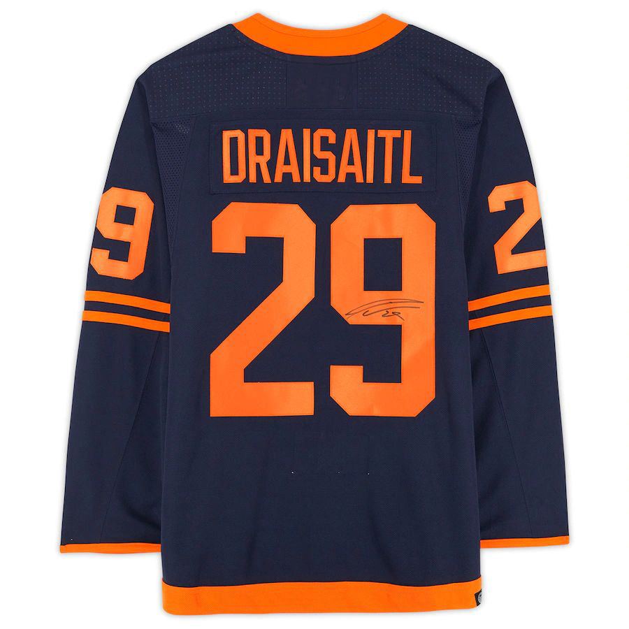 E.Oilers #29 Leon Draisaitl Fanatics Authentic Autographed Navy Alternate Jersey Stitched American Hockey Jerseys - Main View