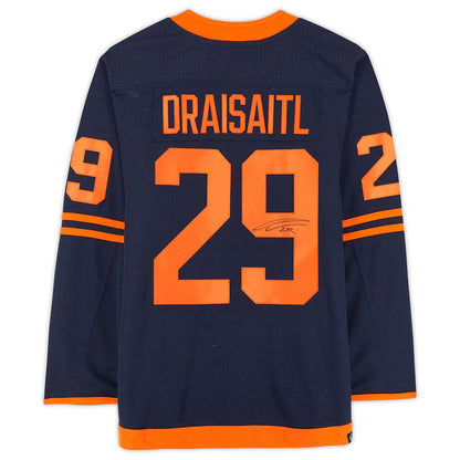 E.Oilers #29 Leon Draisaitl Fanatics Authentic Autographed Navy Alternate Jersey Stitched American Hockey Jerseys - Main View