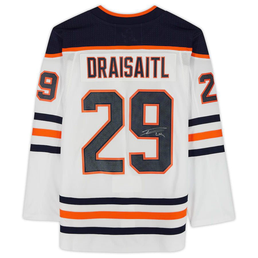 E.Oilers #29 Leon Draisaitl Fanatics Authentic Autographed White Stitched American Hockey Jerseys - Main View
