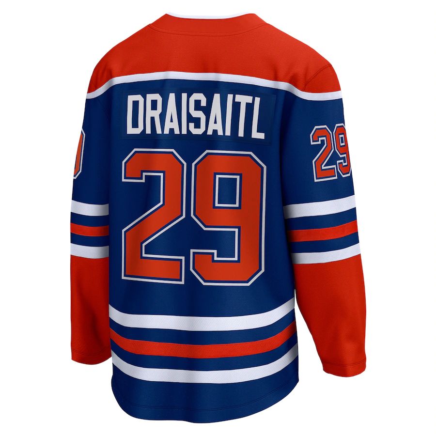 E.Oilers #29 Leon Draisaitl Fanatics Branded Home Premier Breakaway Player Jersey Royal Stitched American Hockey Jerseys - Main View