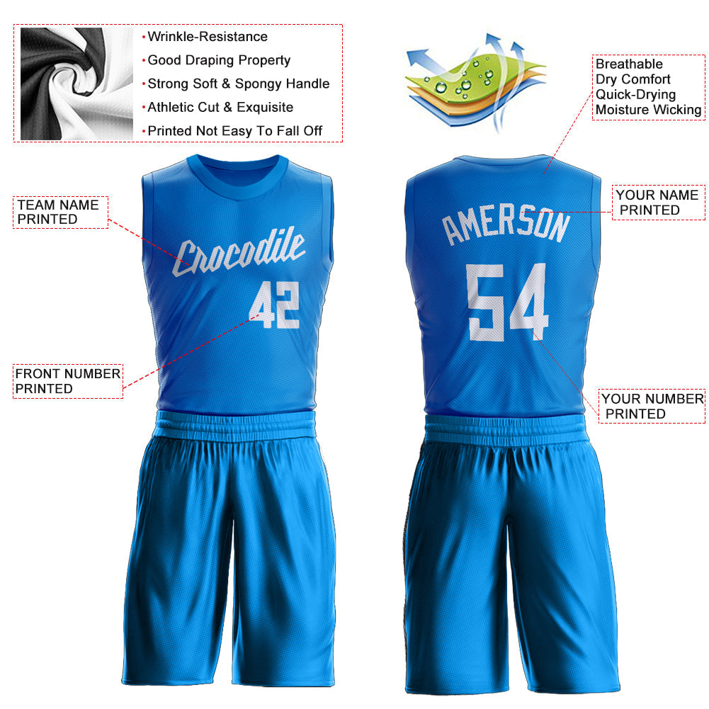 Custom Blue White Round Neck Basketball Uniform Jersey view 2