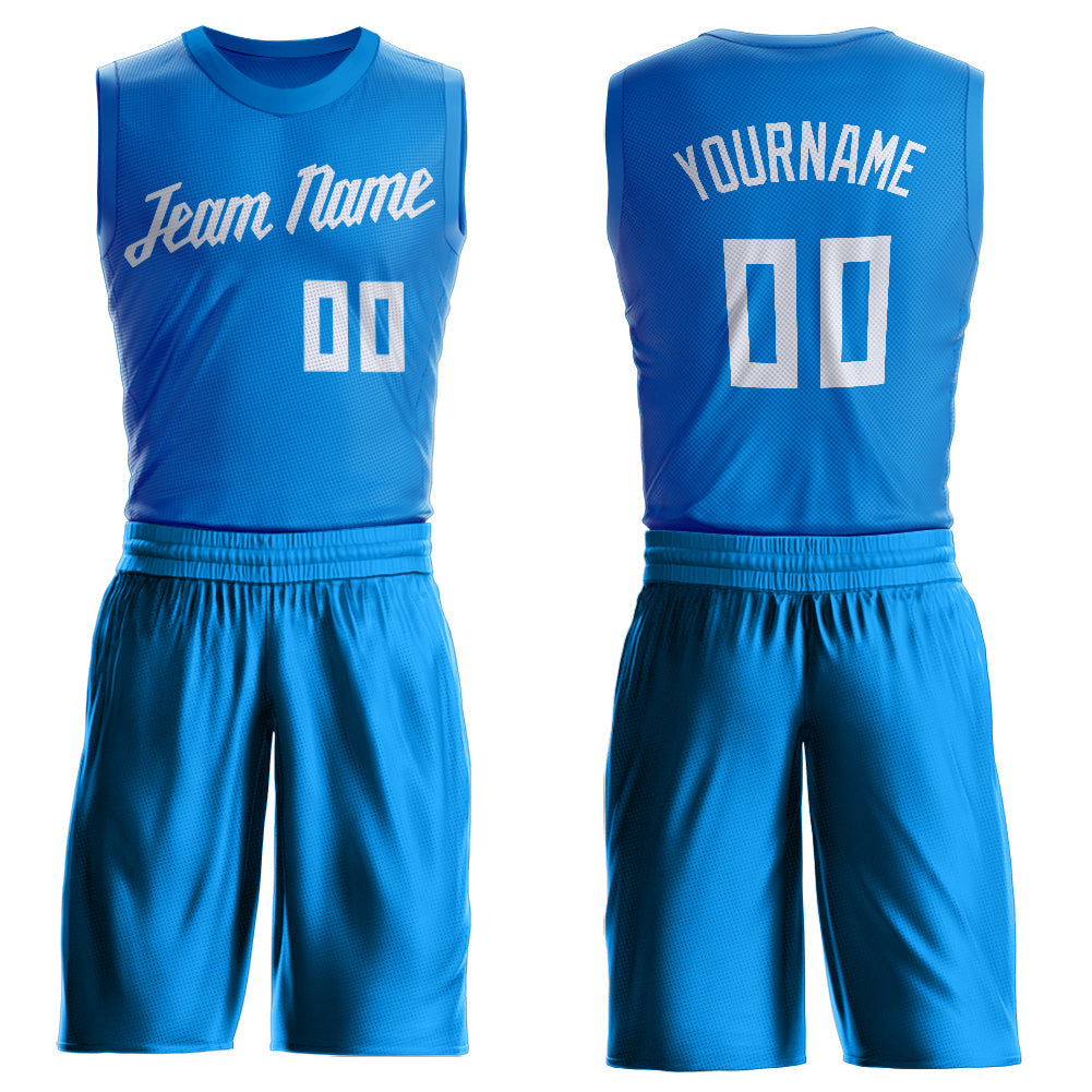 Custom Blue White Round Neck Basketball Uniform Jersey - Main View