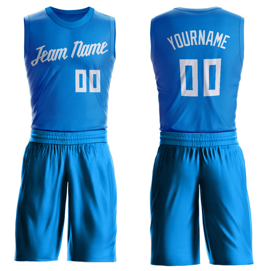 Custom Blue White Round Neck Basketball Uniform Jersey - Main View