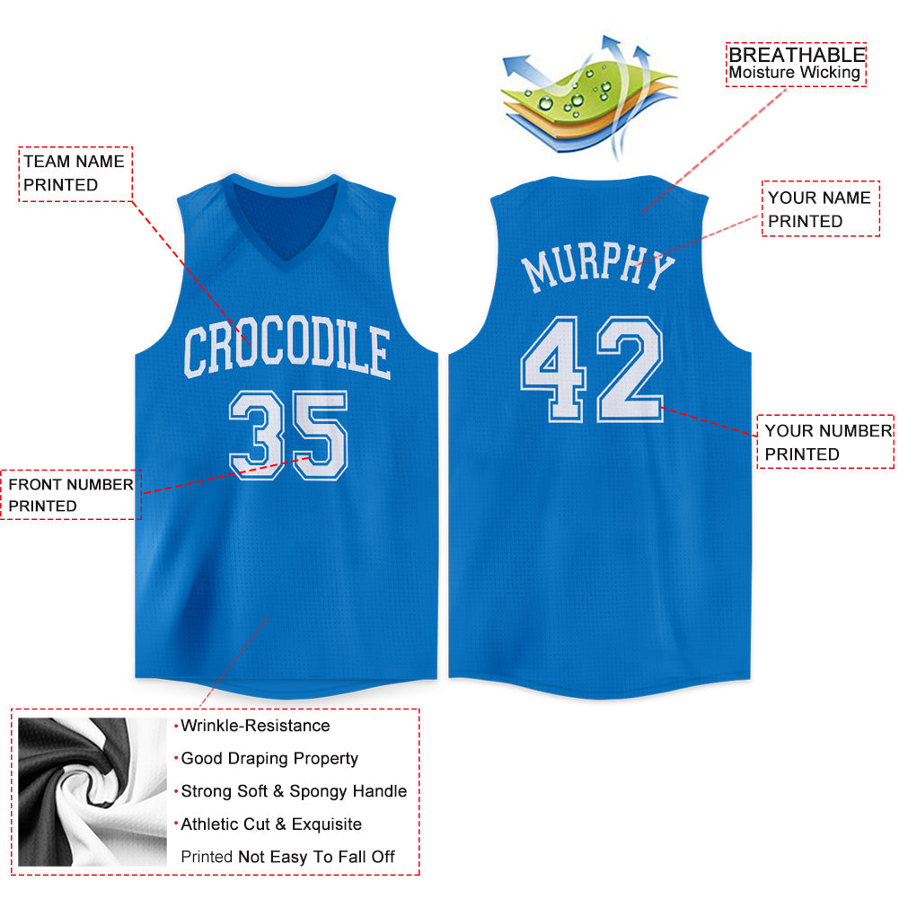 Custom Blue White V-Neck Basketball Jersey view 2