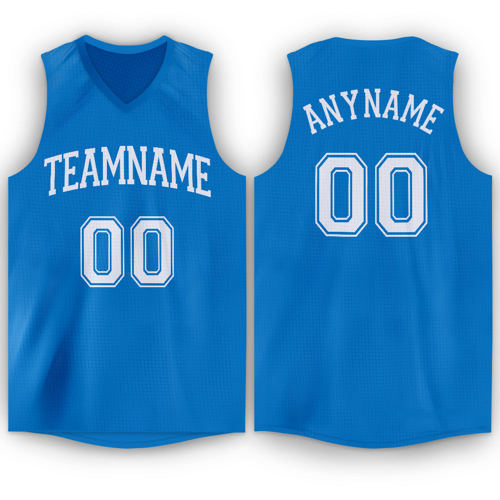 Custom Blue White V-Neck Basketball Jersey - Main View