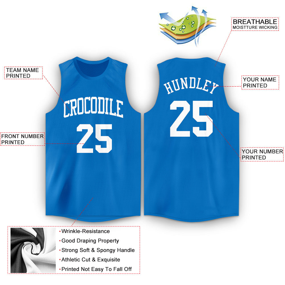 Custom Blue White Round Neck Basketball Jersey view 2