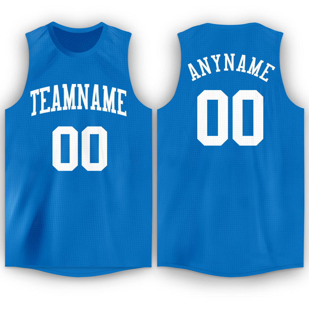Custom Blue White Round Neck Basketball Jersey - Main View