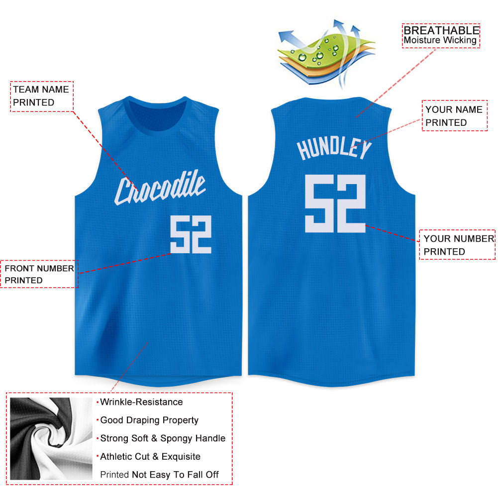 Custom Blue White Round Neck Basketball Jersey view 2