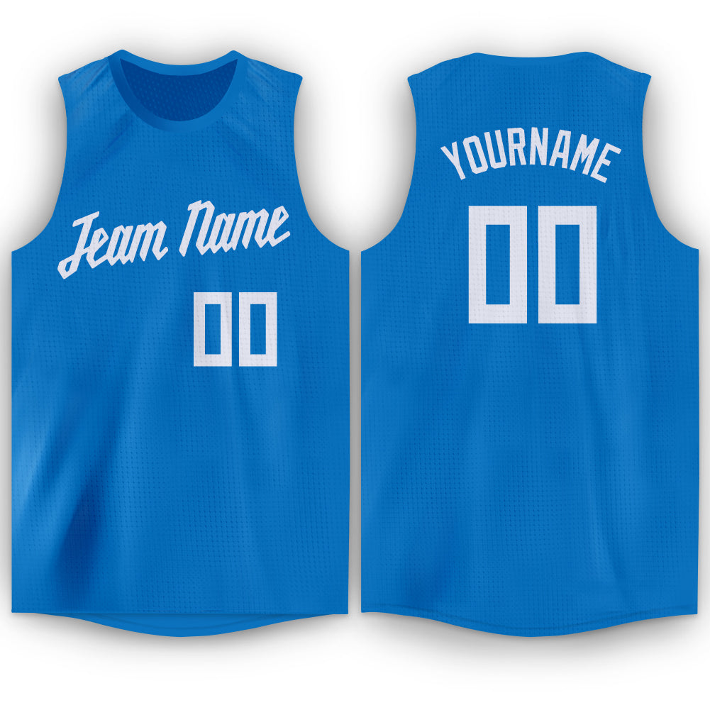 Custom Blue White Round Neck Basketball Jersey - Main View