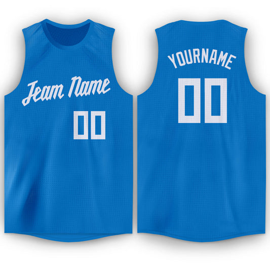 Custom Blue White Round Neck Basketball Jersey - Main View