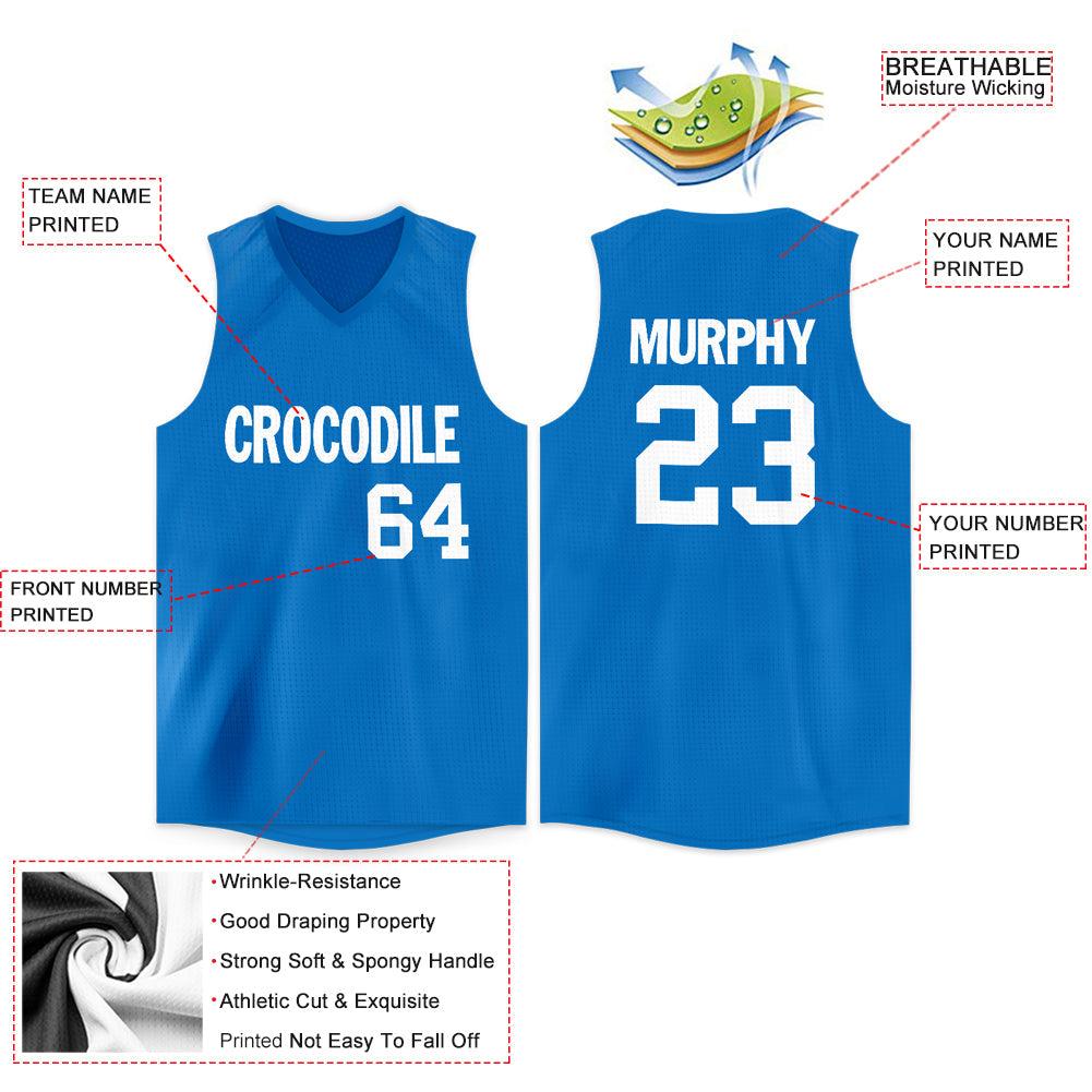 Custom Blue White V-Neck Basketball Jersey view 2