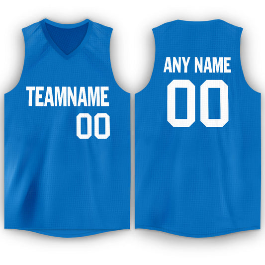 Custom Blue White V-Neck Basketball Jersey - Main View