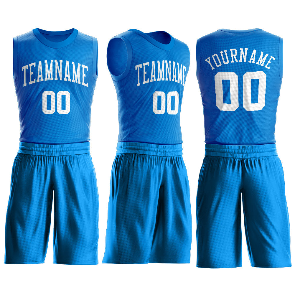Custom Blue White Round Neck Basketball Uniform Jersey view 2