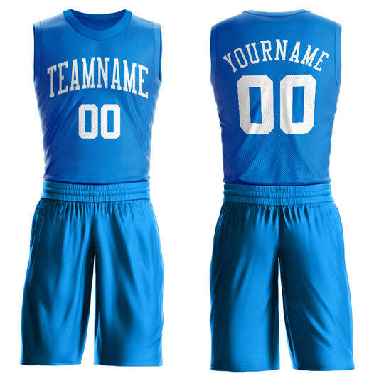Custom Blue White Round Neck Basketball Uniform Jersey - Main View