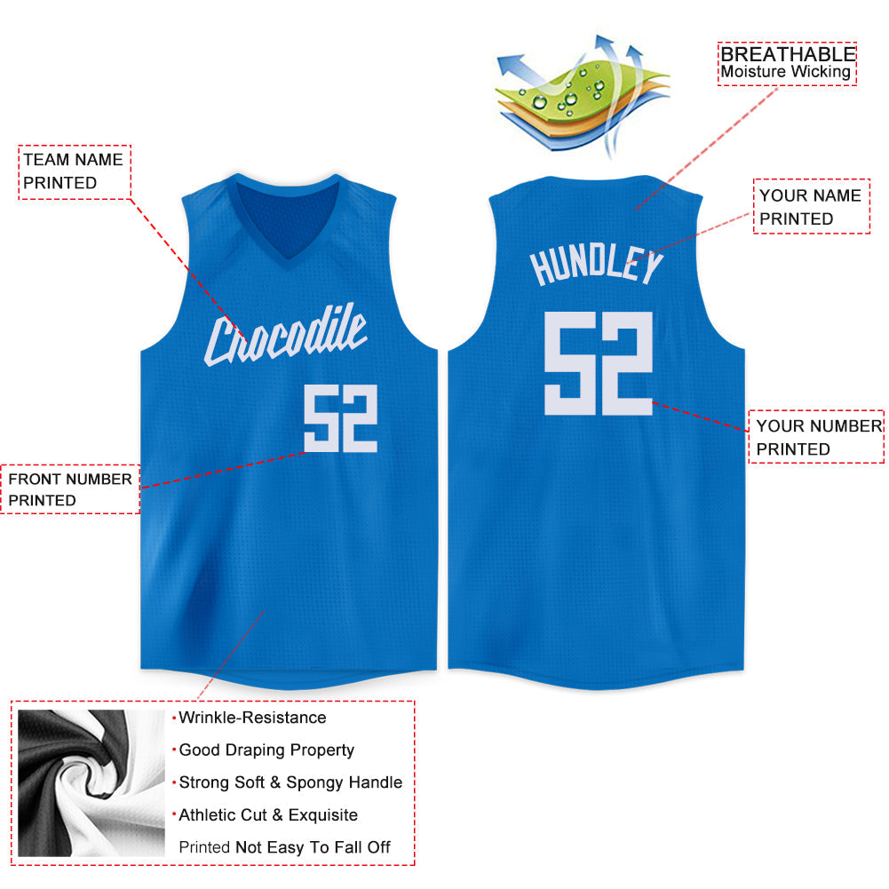 Custom Blue White V-Neck Basketball Jersey view 2