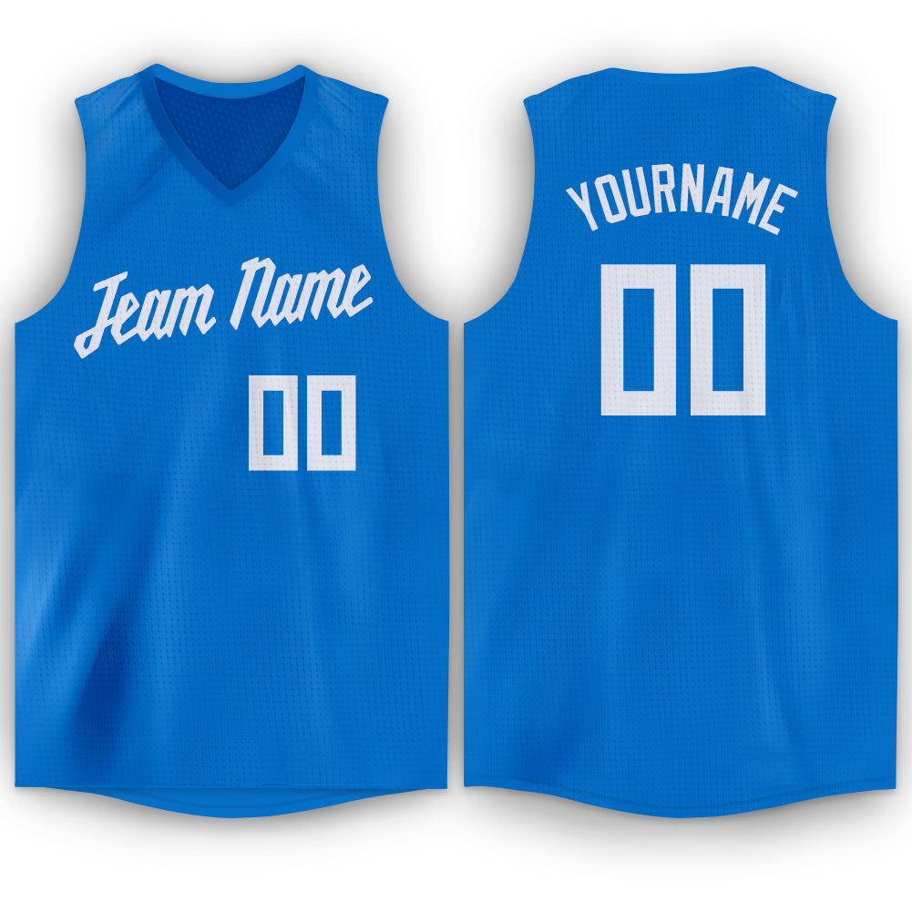 Custom Blue White V-Neck Basketball Jersey - Main View