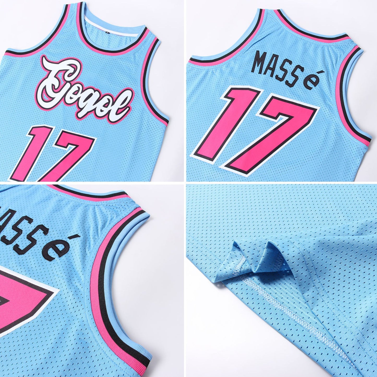 Custom Light Blue Pink-Black Authentic Throwback Basketball Jersey view 5