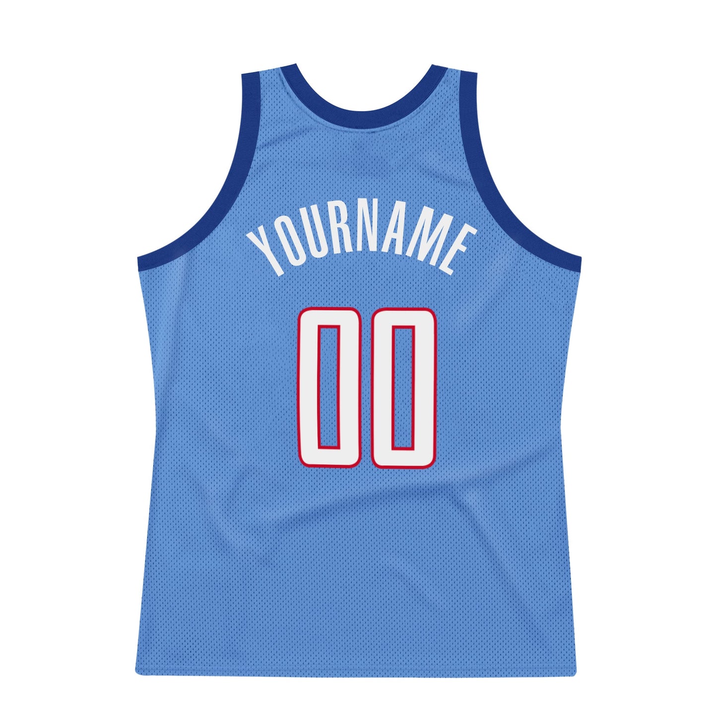 Custom Light Blue White-Red Authentic Throwback Basketball Jersey view 6