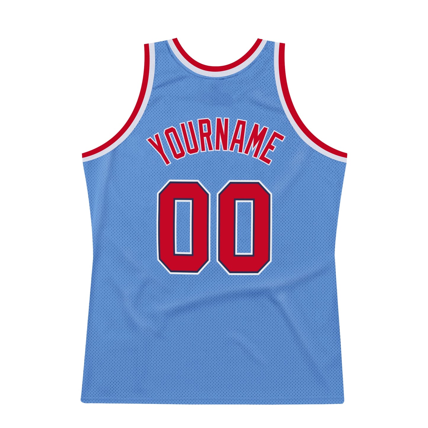 Custom Light Blue Red-Navy Authentic Throwback Basketball Jersey view 6