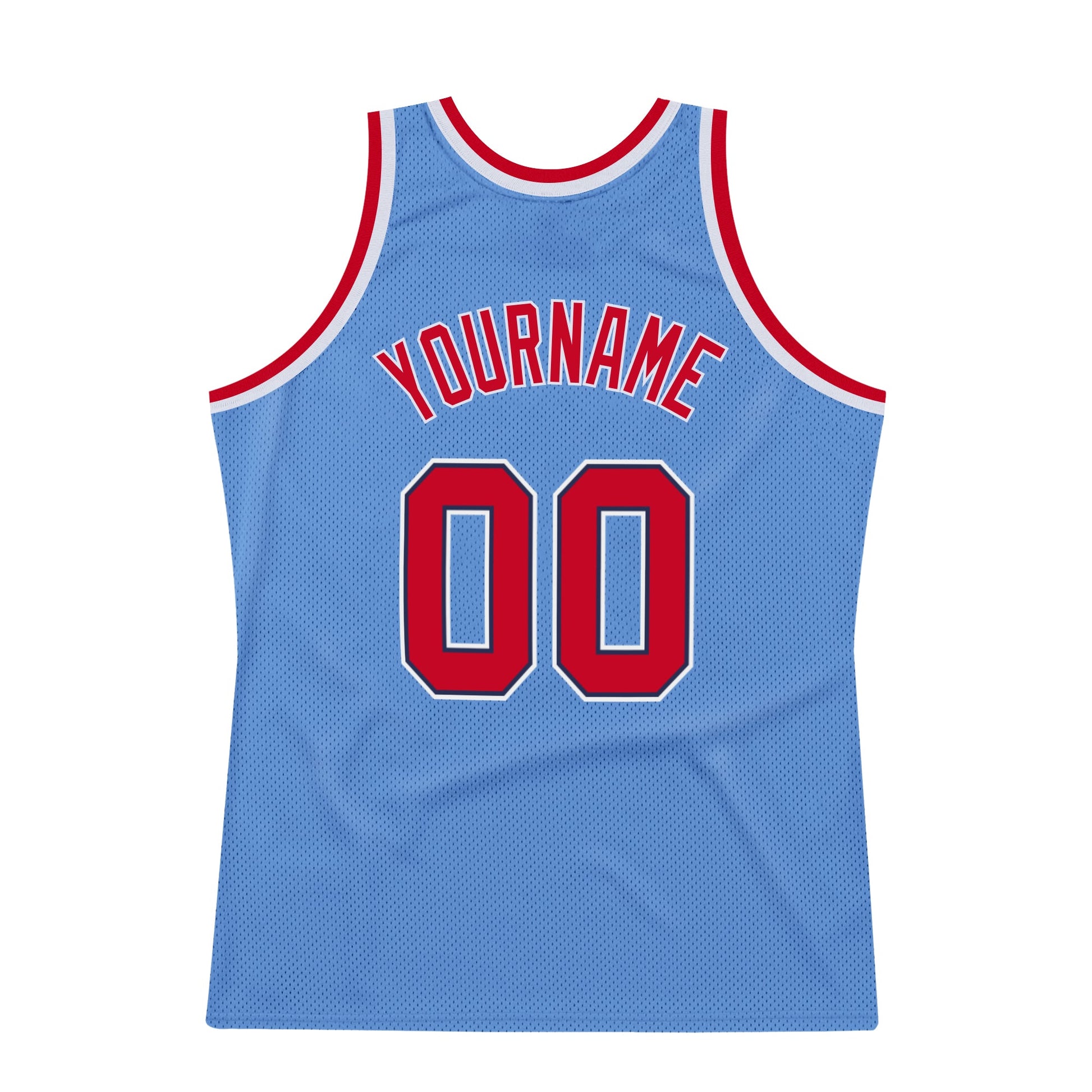 Custom Light Blue Red-Navy Authentic Throwback Basketball Jersey view 6