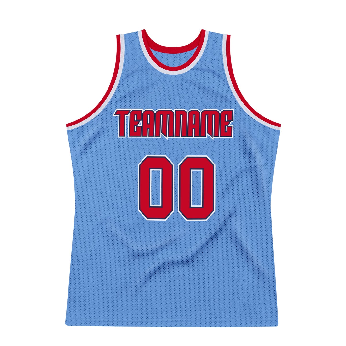 Custom Light Blue Red-Navy Authentic Throwback Basketball Jersey view 7