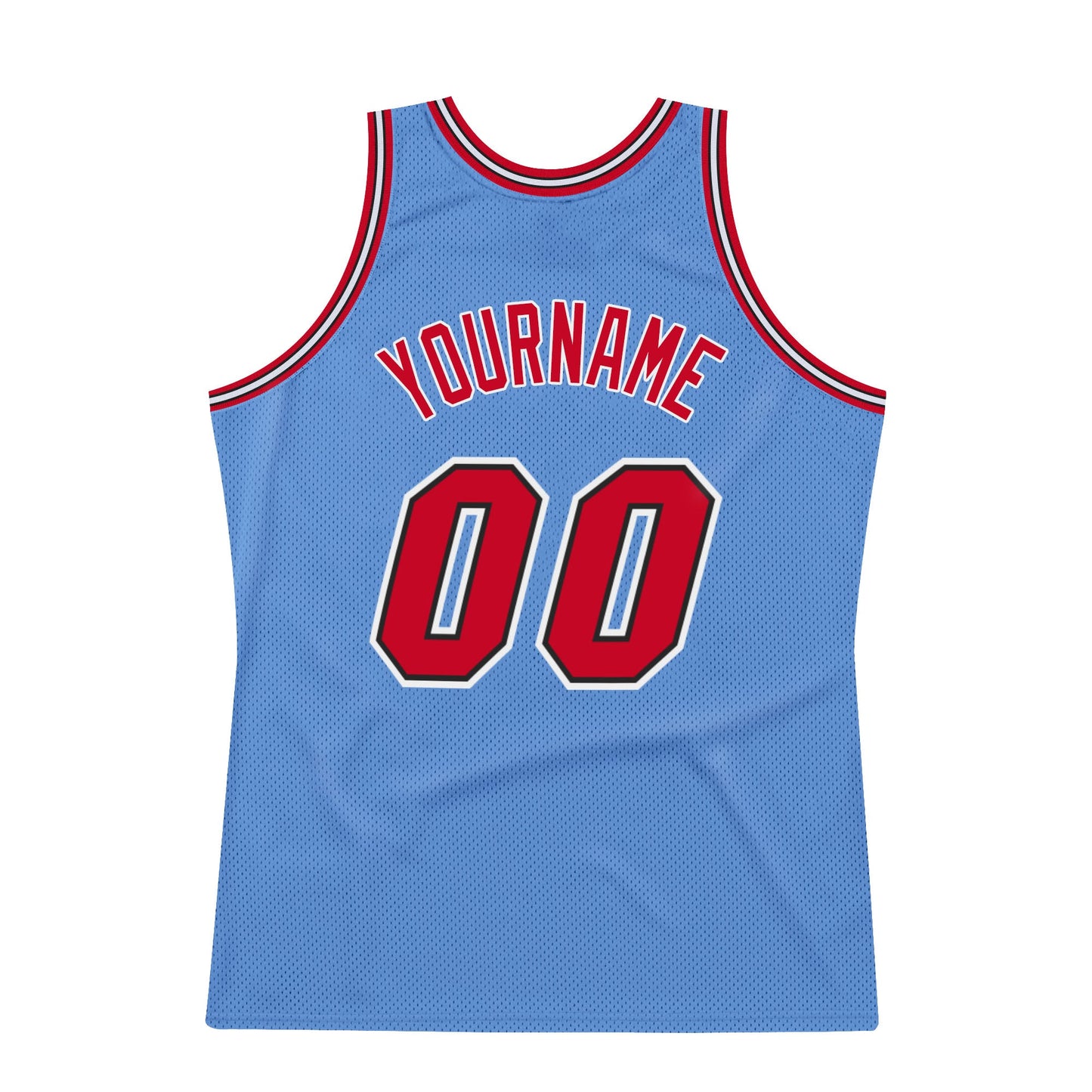 Custom Light Blue Red-Black Authentic Throwback Basketball Jersey view 6