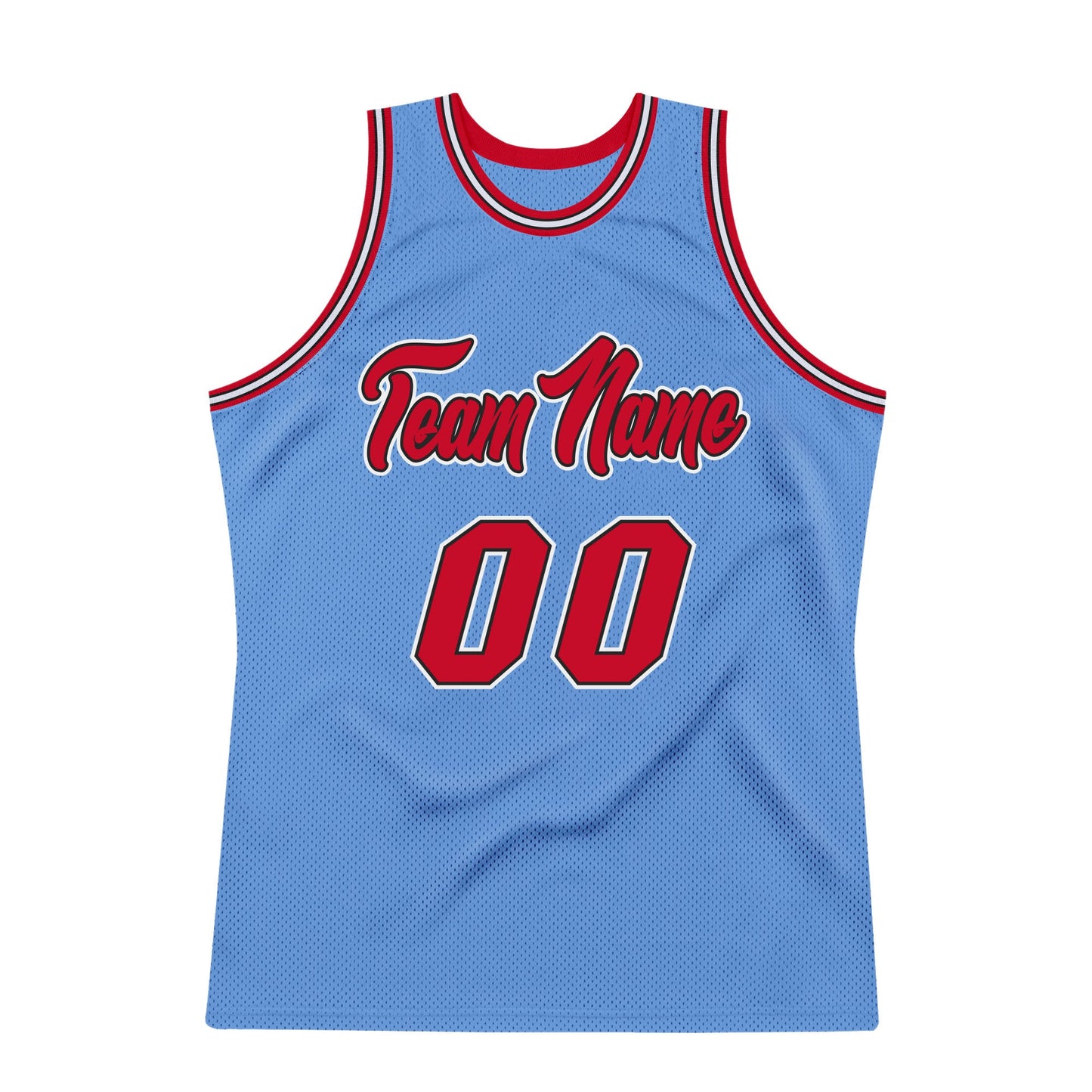Custom Light Blue Red-Black Authentic Throwback Basketball Jersey view 7