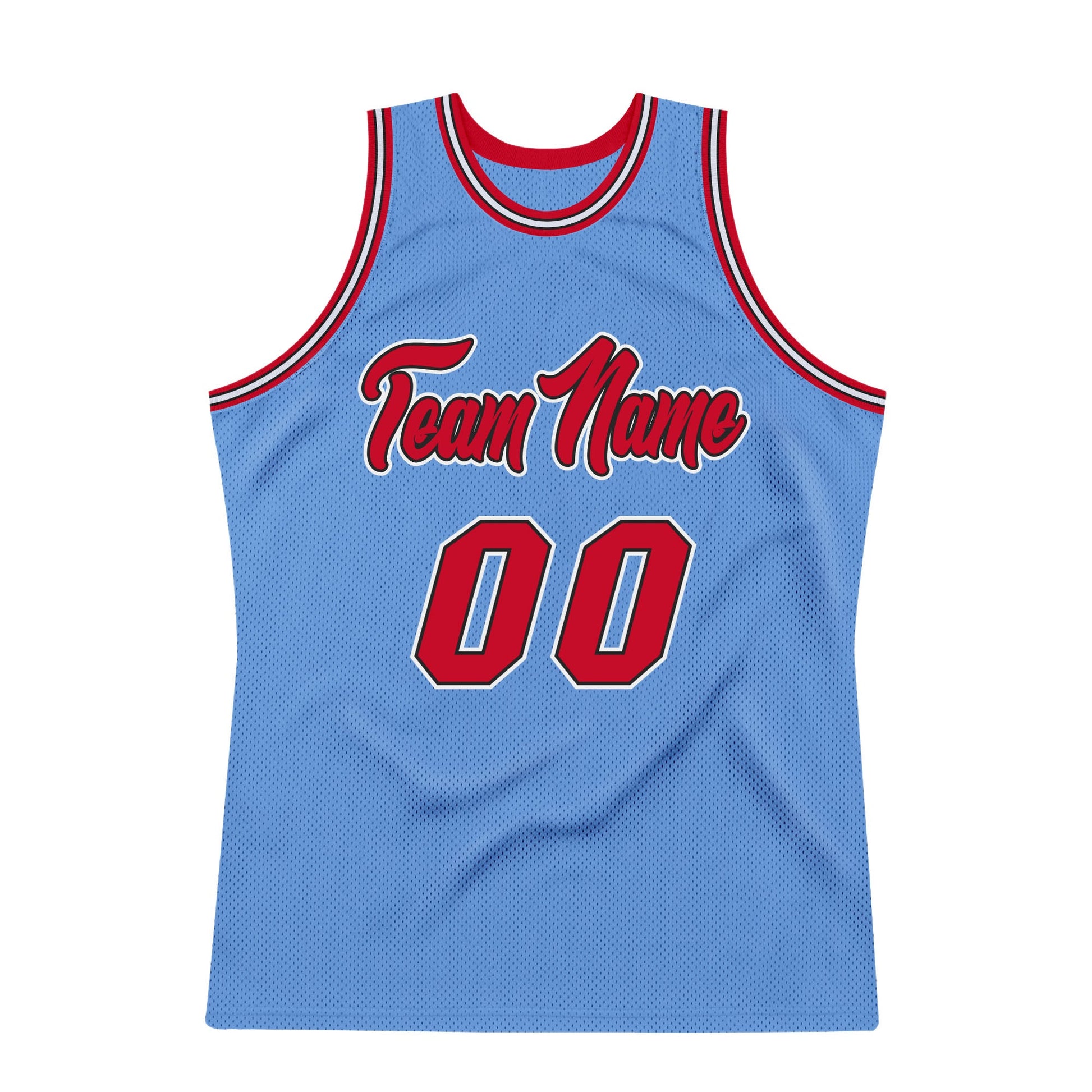 Custom Light Blue Red-Black Authentic Throwback Basketball Jersey view 7