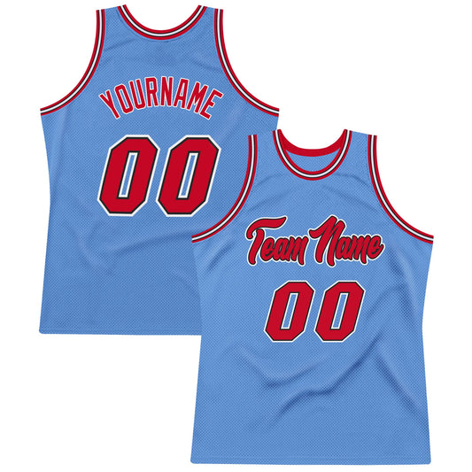 Custom Light Blue Red-Black Authentic Throwback Basketball Jersey - Main View