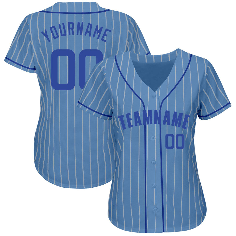 Custom Light Blue White Pinstripe Royal Authentic Baseball Jersey view 2