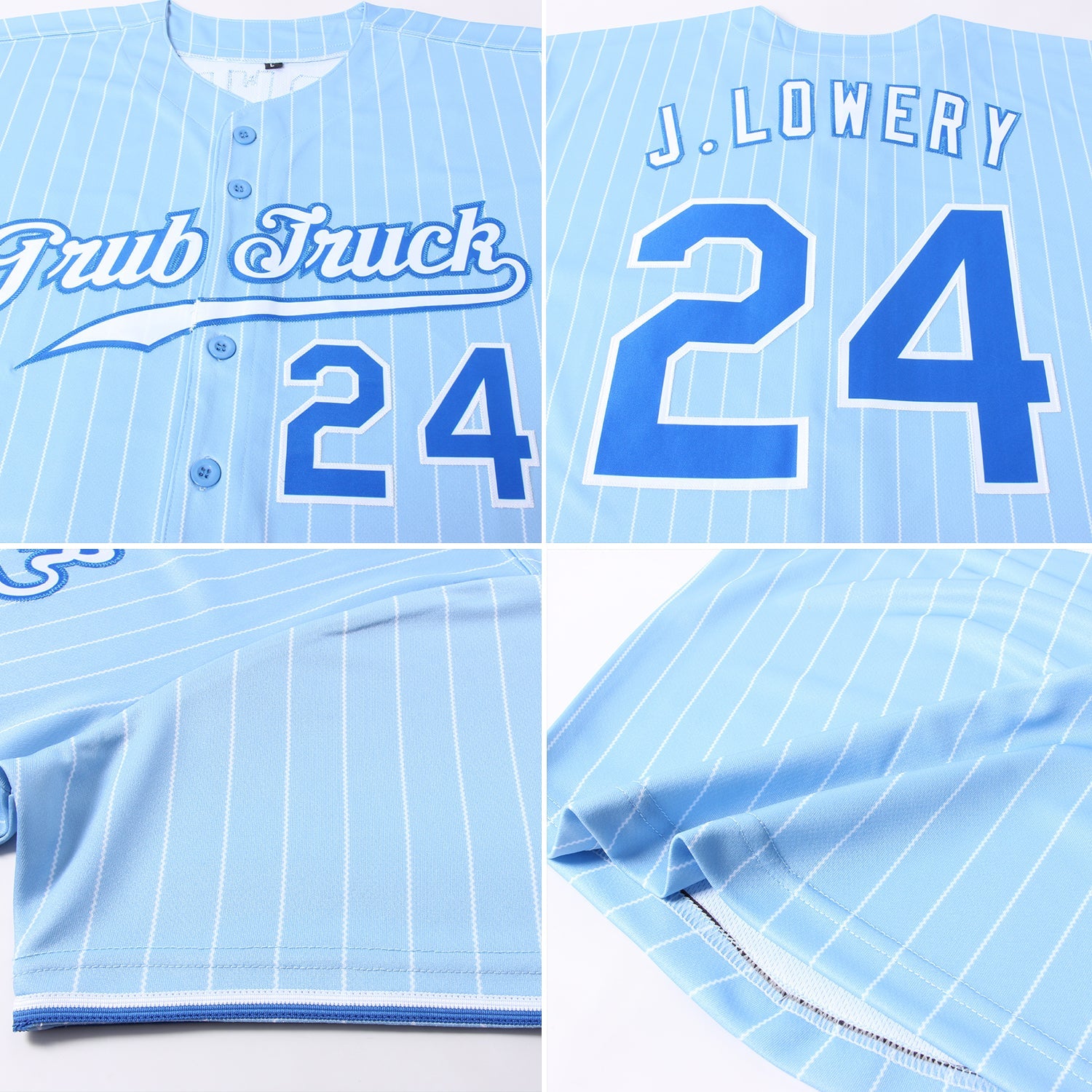 Custom Light Blue White Pinstripe Royal-White Authentic Baseball Jersey view 6