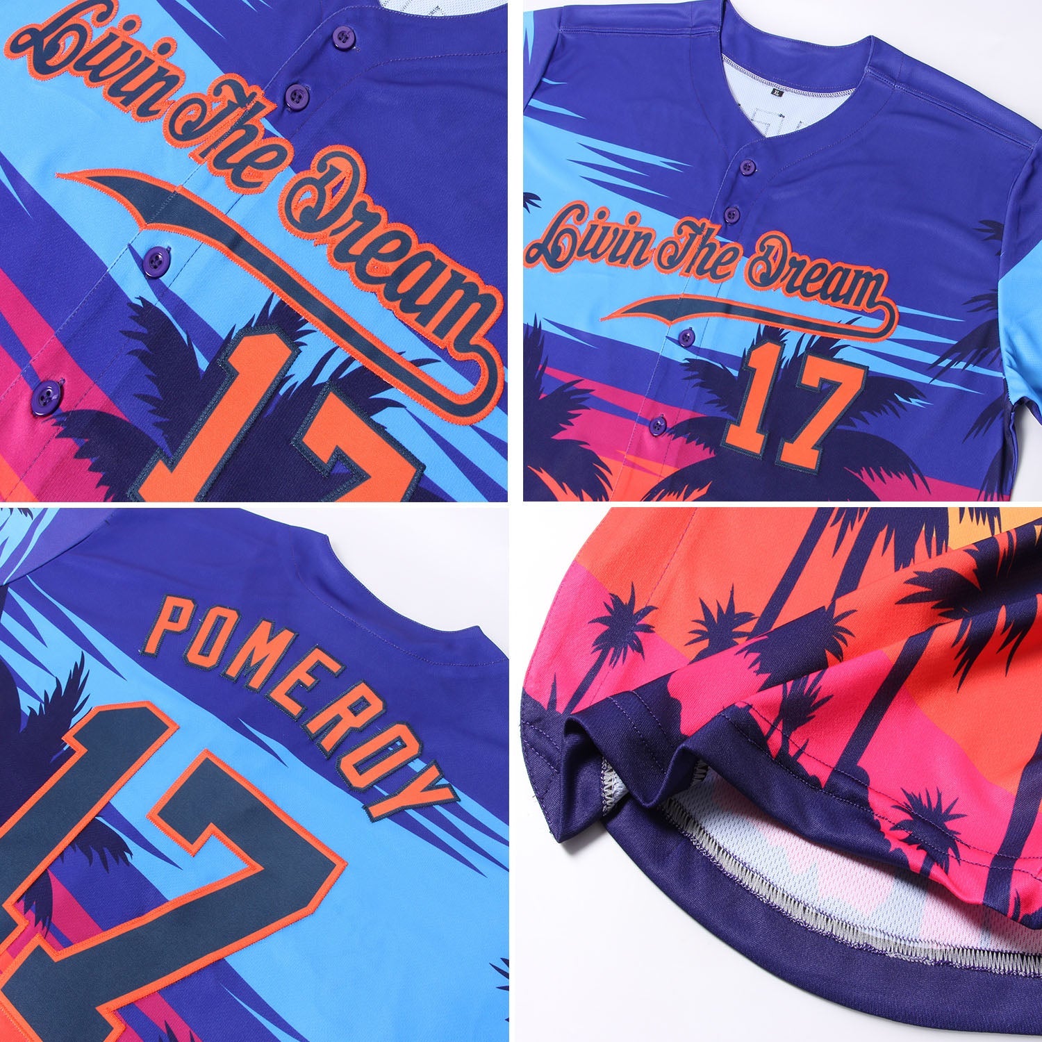 Custom Royal Navy-Orange 3D Pattern Design Palm Trees Authentic Baseball Jersey view 6