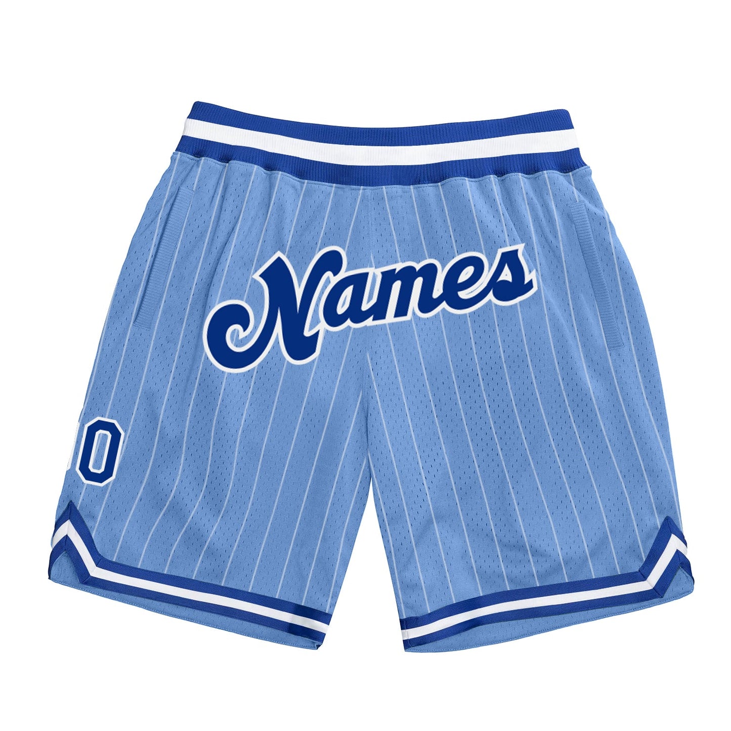 Custom Light Blue White Pinstripe Royal-White Authentic Basketball Shorts - Main View
