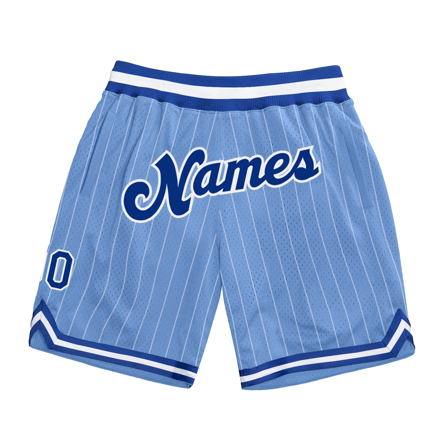 Custom Light Blue White Pinstripe Royal-White Authentic Basketball Shorts - Main View