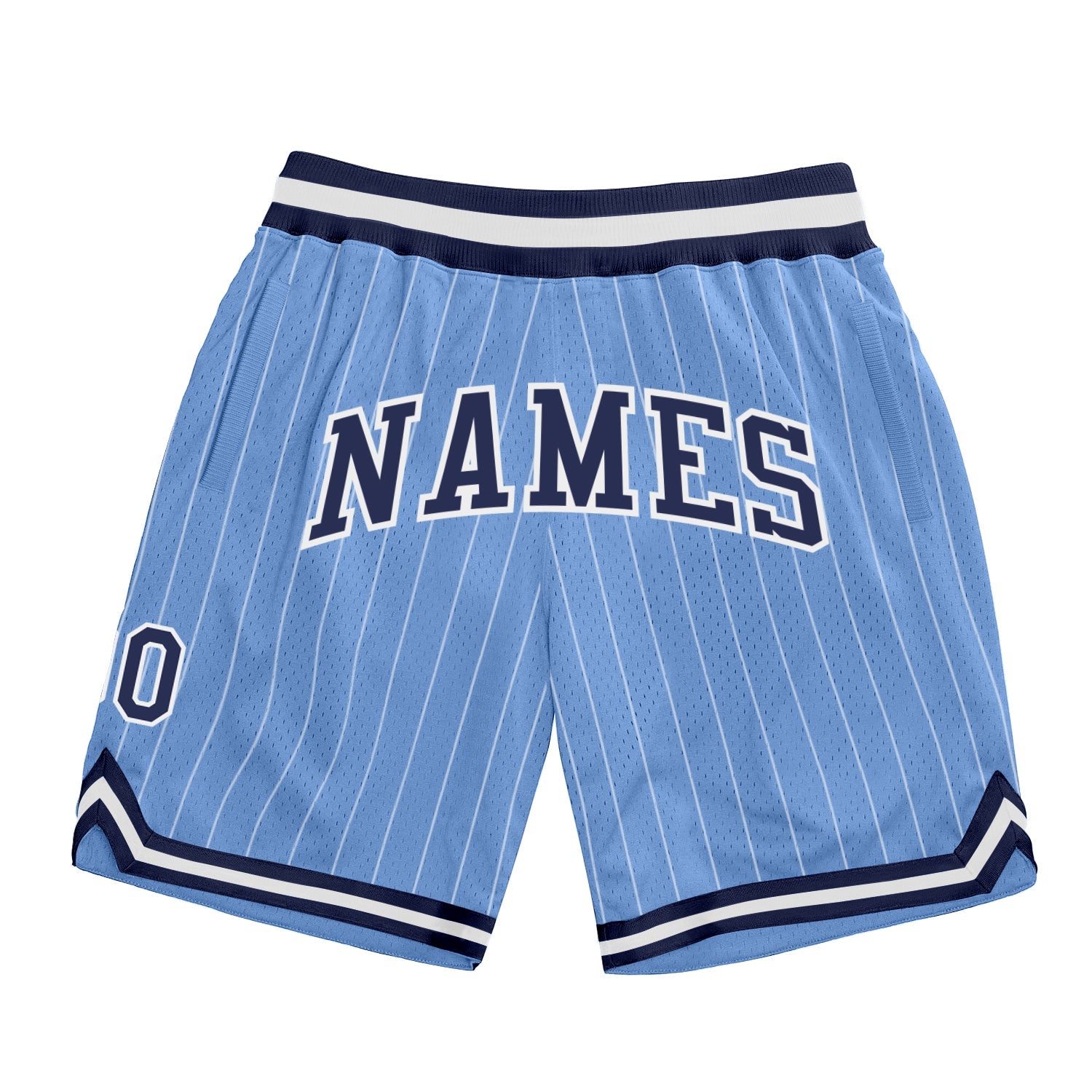 Custom Light Blue White Pinstripe Navy-White Authentic Basketball Shorts - Main View