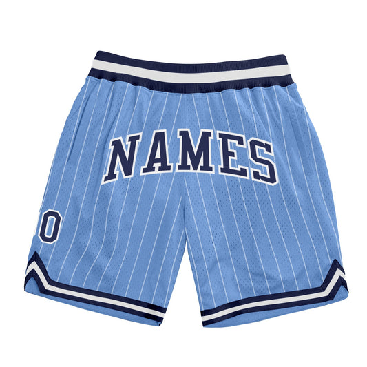 Custom Light Blue White Pinstripe Navy-White Authentic Basketball Shorts - Main View